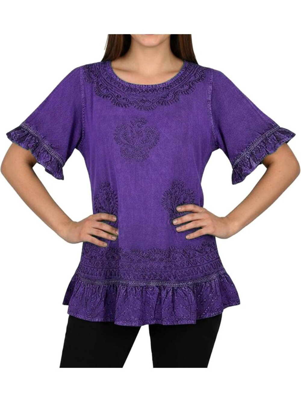 Embroidered Bohemian Summer Blouse for Women | Short Sleeve Rayon Top
